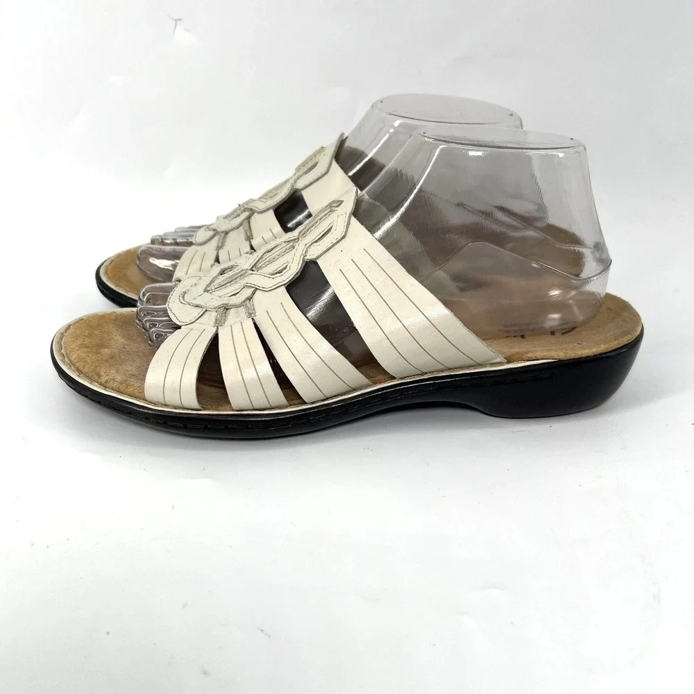 Clarks Women's 9 M Off White Leather Slide Sandals Comfort Strappy Shoes